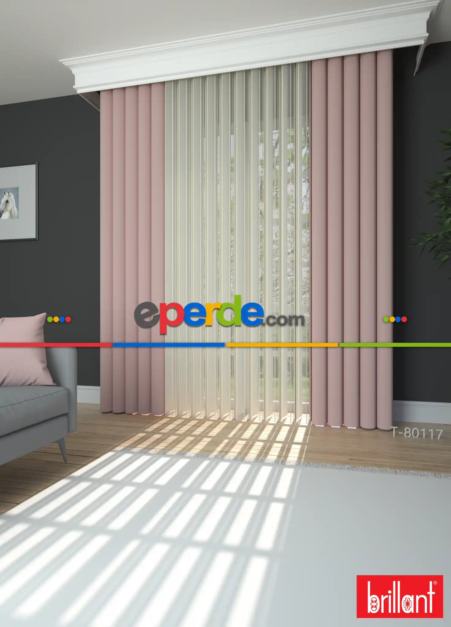 Brillant Akıllı Tül Perde Açık Pembe Renkli Tül Dikey Zebra Perde Düz 1. Kalite