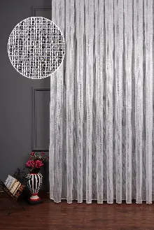 İnce Çizgili Gümüş Simli Armür Tül Perde Grz 2124