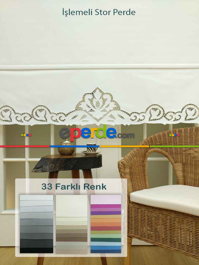 Mutfak Stor Perde - 33 Farklı Renk - İşlemeli- Gri-Füme-Antrasit