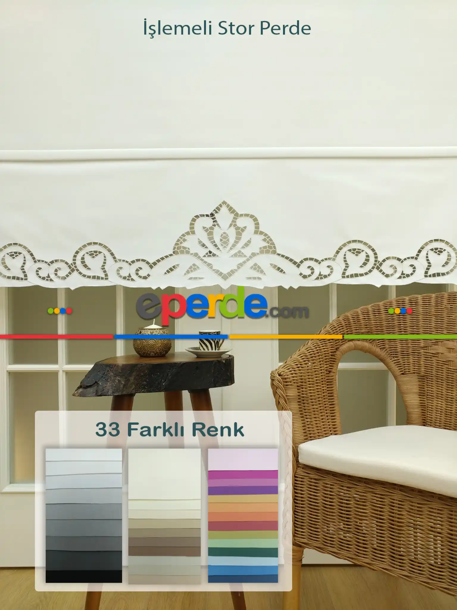Nakış İşlemeli Stor Perde 33 Farklı Renk Seçeneği- Gri-füme-antrasit-beyaz-krem-ekru-çok Renkli
