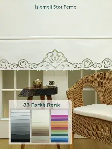 Yatak Odası - Nakış İşlemeli Stor Perde 33 Farklı Renk Seçeneği- Gri-füme-antrasit-beyaz-krem-ekru-çok Renkli