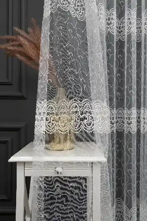 Salon Tül - Brode Yoğun İşlemeli Tül Perde Çok Dökümlü - Ütü İstemez - İtinalı Dikiş