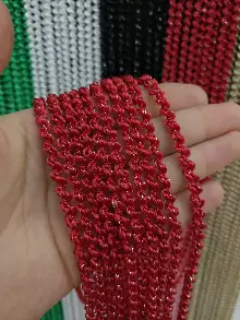 Mutfak İp Perde - Kırmızı Rengi İp Perde Bukle Serisi- Kırmızı-gümüş