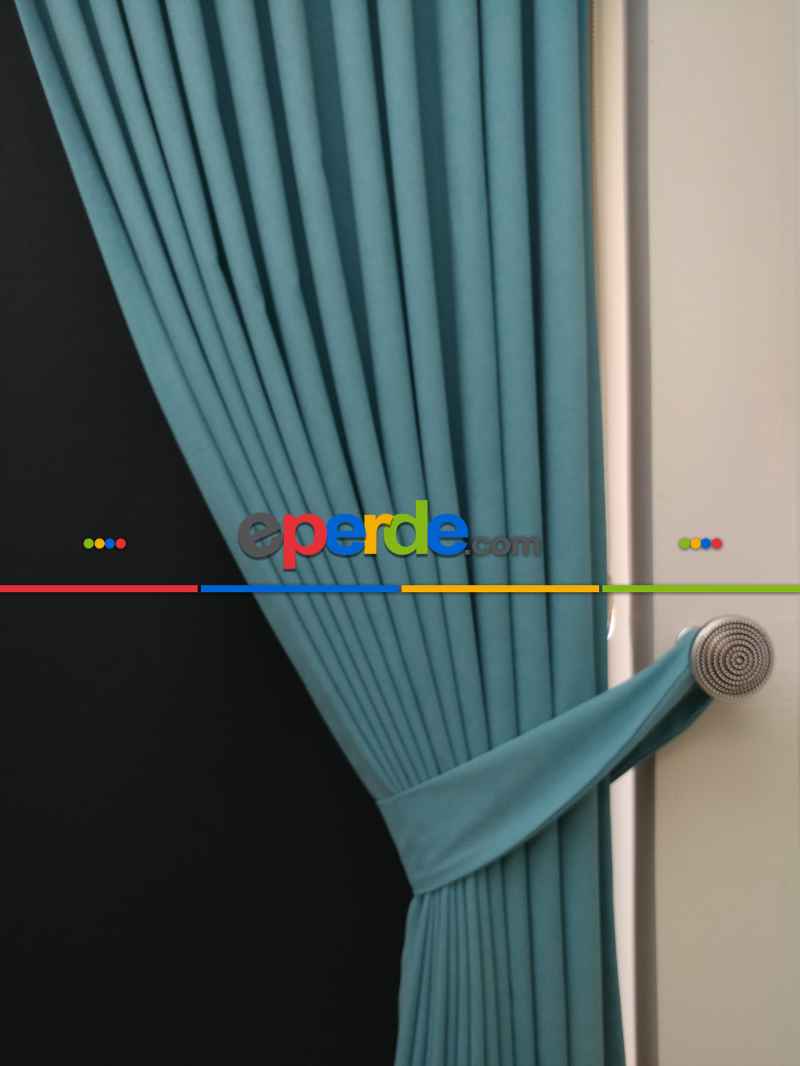 Düz Renk Dökümlü Fon Perde (150)- Mavi