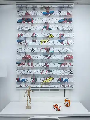 Zebra Perde- Dijital Spıderman Örümcek Adam Baskılı Zebra Perde- Mavi-kırmızı-sarı