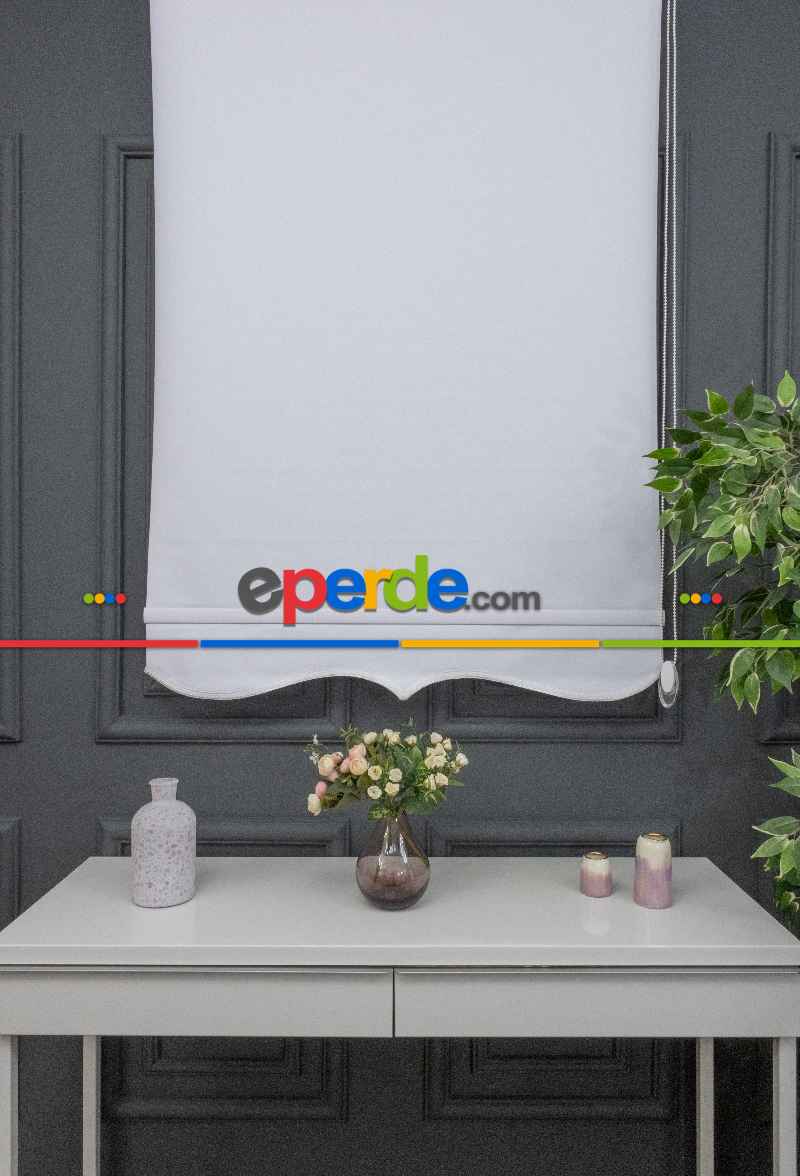 Stor Perde Düz Polyester Stor Güneşlik 1 Kalite Yıkanabilir Çiğ Beyaz