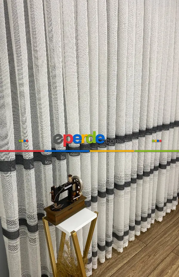 Salon - Paris Antrasit Koyu Gri Ara Bantlı Yeni Tasarım Tül Perde