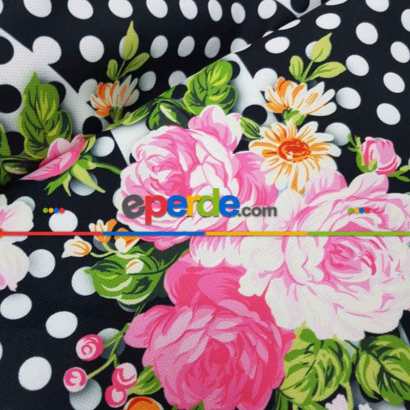 Çiçek Desenli Fon Perde Evm836 Kumaşı Kalındır Duck Bezi Değildir- Siyah-Beyaz-Pembe Koyu