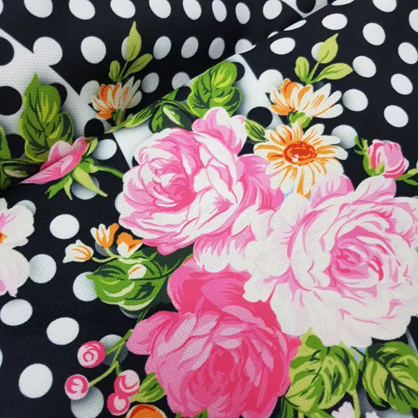 Çiçek Desenli Fon Perde Evm836 Kumaşı Kalındır Duck Bezi Değildir- Siyah-Beyaz-Pembe Koyu