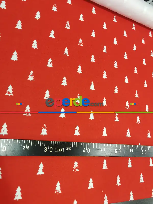 Çam Ağacı Desenli Fon Perde Evm751-5 Kumaşı Kalındır Duck Bezi Değildir- Beyaz-Bordo