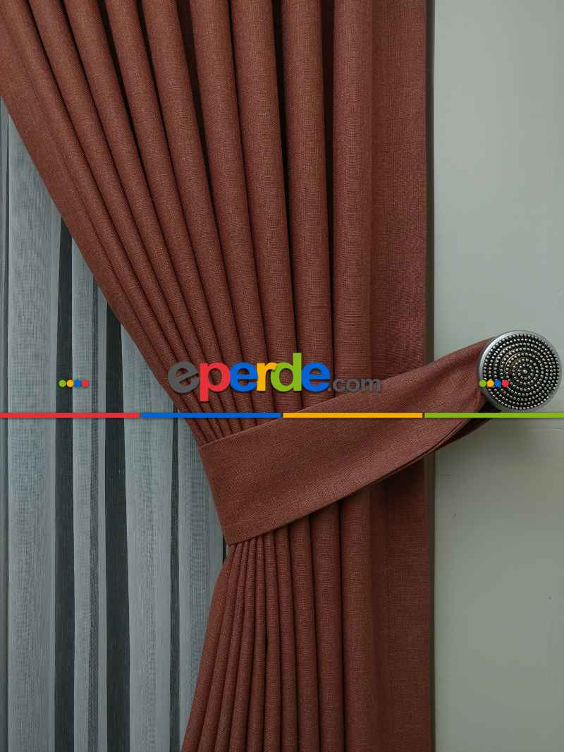 Keten Açık Kiremit Renk Düz Fon Perde- Kiremit Rengi