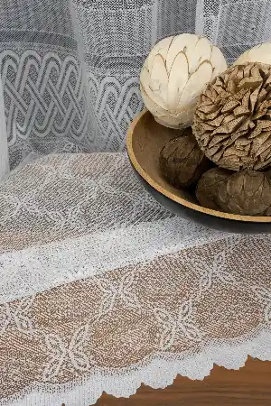 Yatak Odası - Eteği Bantlı Örme Tül - Ekru Renk Yüksek Kalite