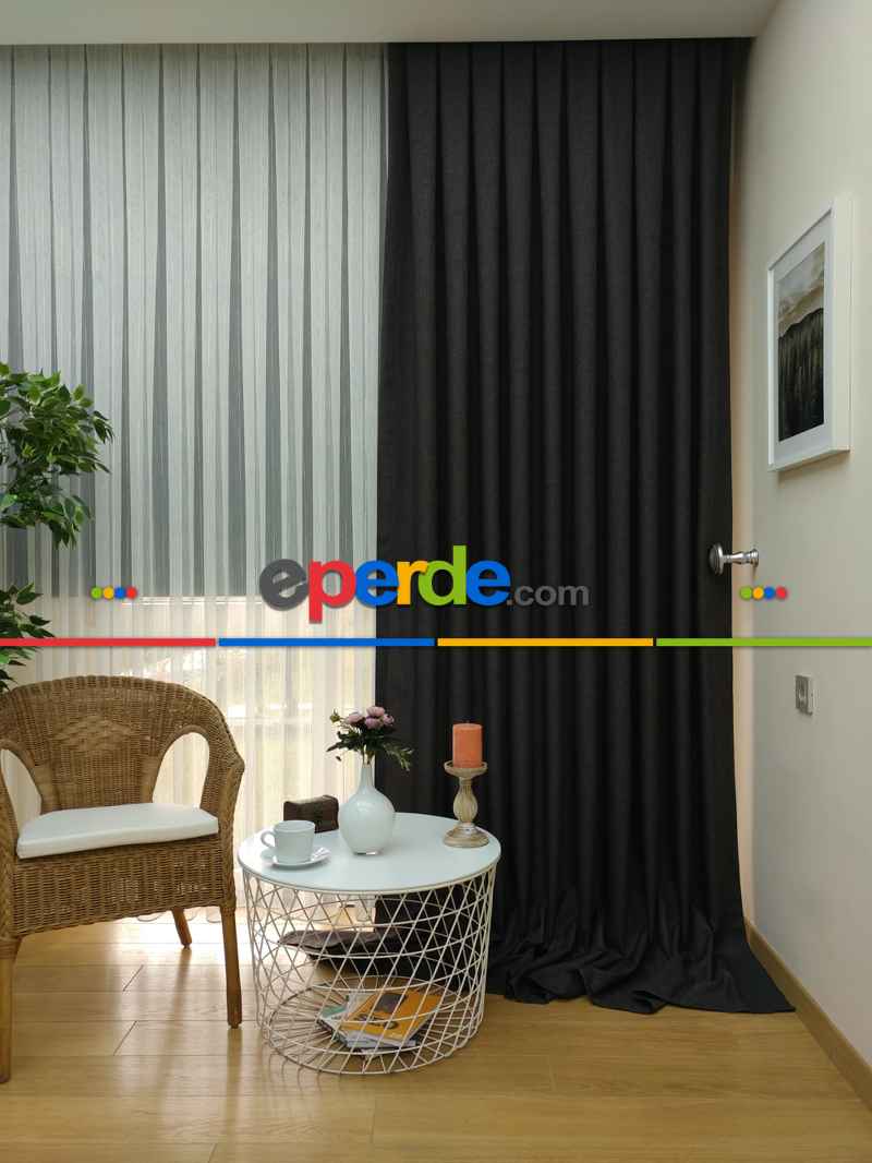 Keten Füme Antrasit Renk Düz Fon Perde ( )- Füme