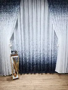 Mutfak - Üsten Dikim Renkli Lacivert Püskürtme Tül Fon Perde