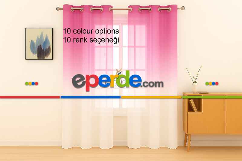 Fuşya Pembe Renk Renkli Degrade Rustik Tül Perde