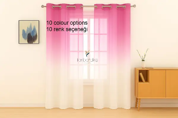 Fuşya Pembe Renk Renkli Degrade Rustik Tül Perde