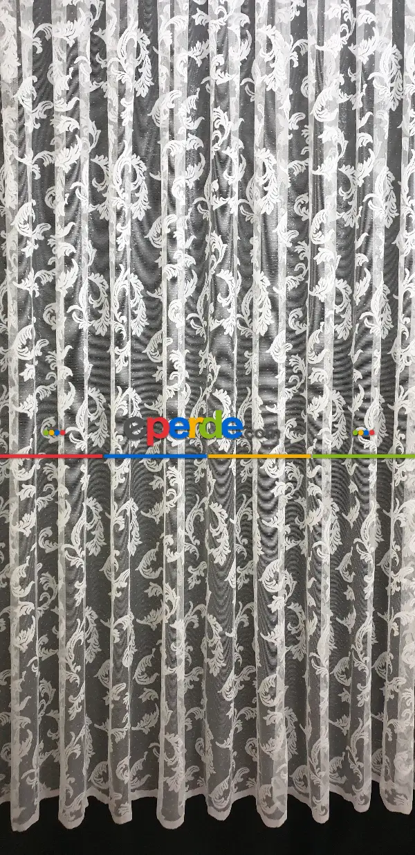 Kuvaze Model Tasarım Klasik Şal Desen Yanki Tiyatro Perde- Beyaz-ekru