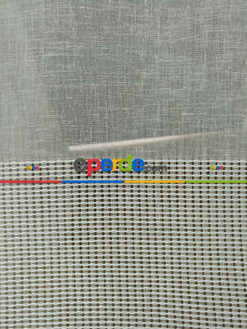 Mutfak - Bantlı Keten Doğal Tül Perde- Krem