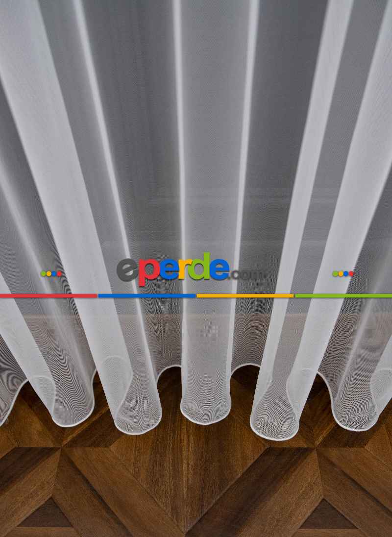 Grek Düz Tül Ekru Renk - İtinalı Dikiş - S Pile - Kurşunlu Tül