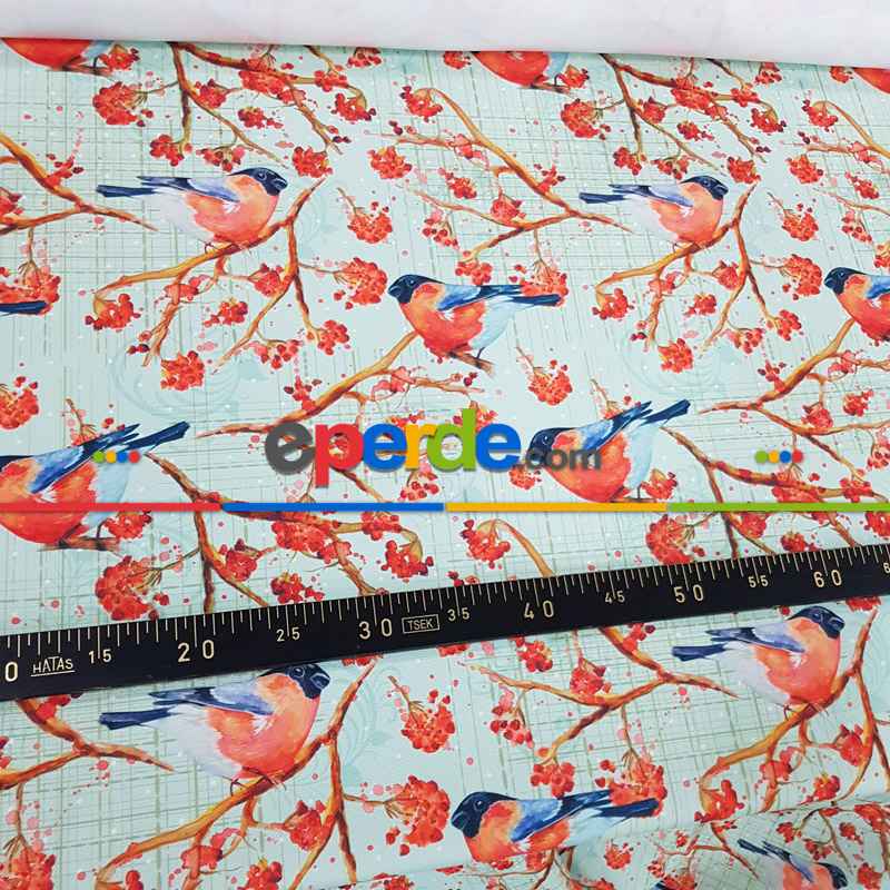 Kuş Ve Çiçek Desenli Fon Perde Evm828 Kumaşı Kalındır Duck Bezi Değildir- Beyaz