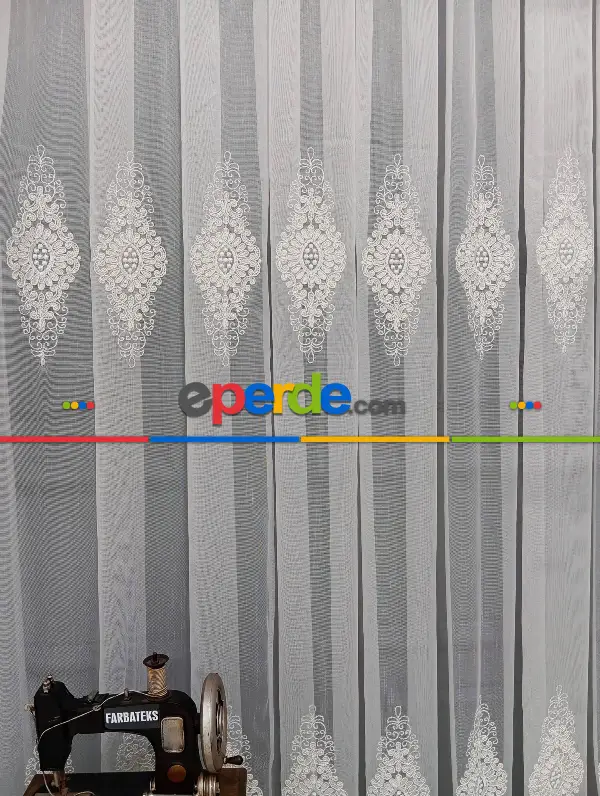 Yatak Odası Tül - Taç Nakışlı Kort Damask Salon Model Tarz Tasarım Pirime Exculusive