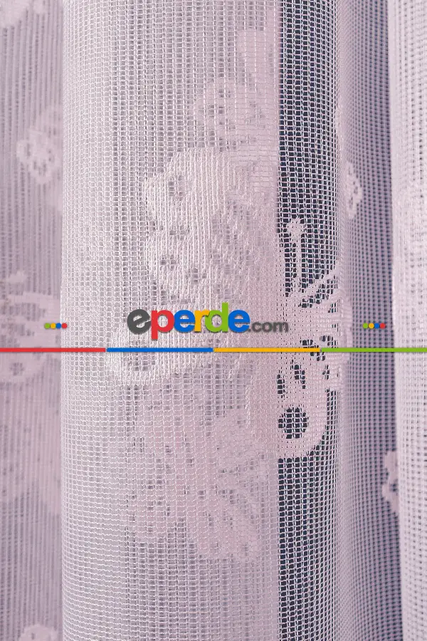 Kız Çocuk Odası Tül Perde -  Kelebekli Desenli Tül Perde - Pembe