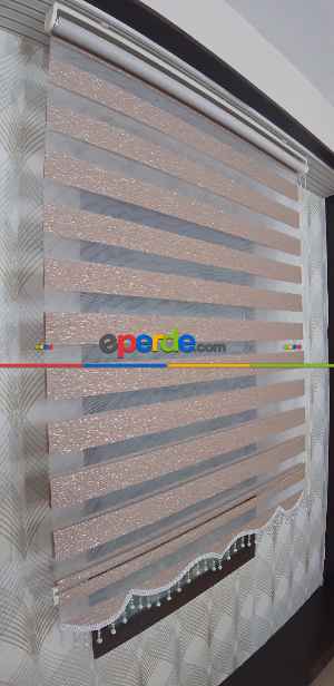 Salon Zebra Perde - Koyu Kahve Gümüş Simli Zebra Perde Yeni Sezon- Kahve Koyu