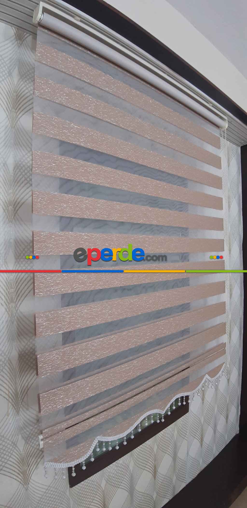 Salon Zebra Perde - Koyu Kahve Gümüş Simli Zebra Perde Yeni Sezon- Kahve Koyu