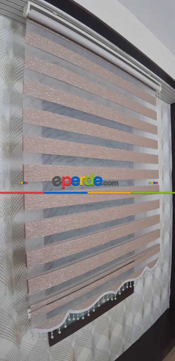 Koyu Kahve Gümüş Simli Zebra Perde Yeni Sezon- Kahve Koyu