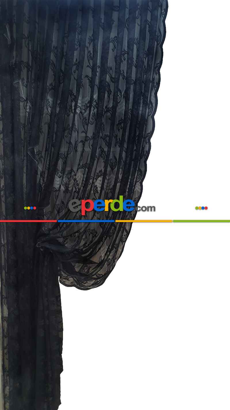 Salon - Tül Fon Siyah Fon Perde- Siyah 70cm X 1cm 