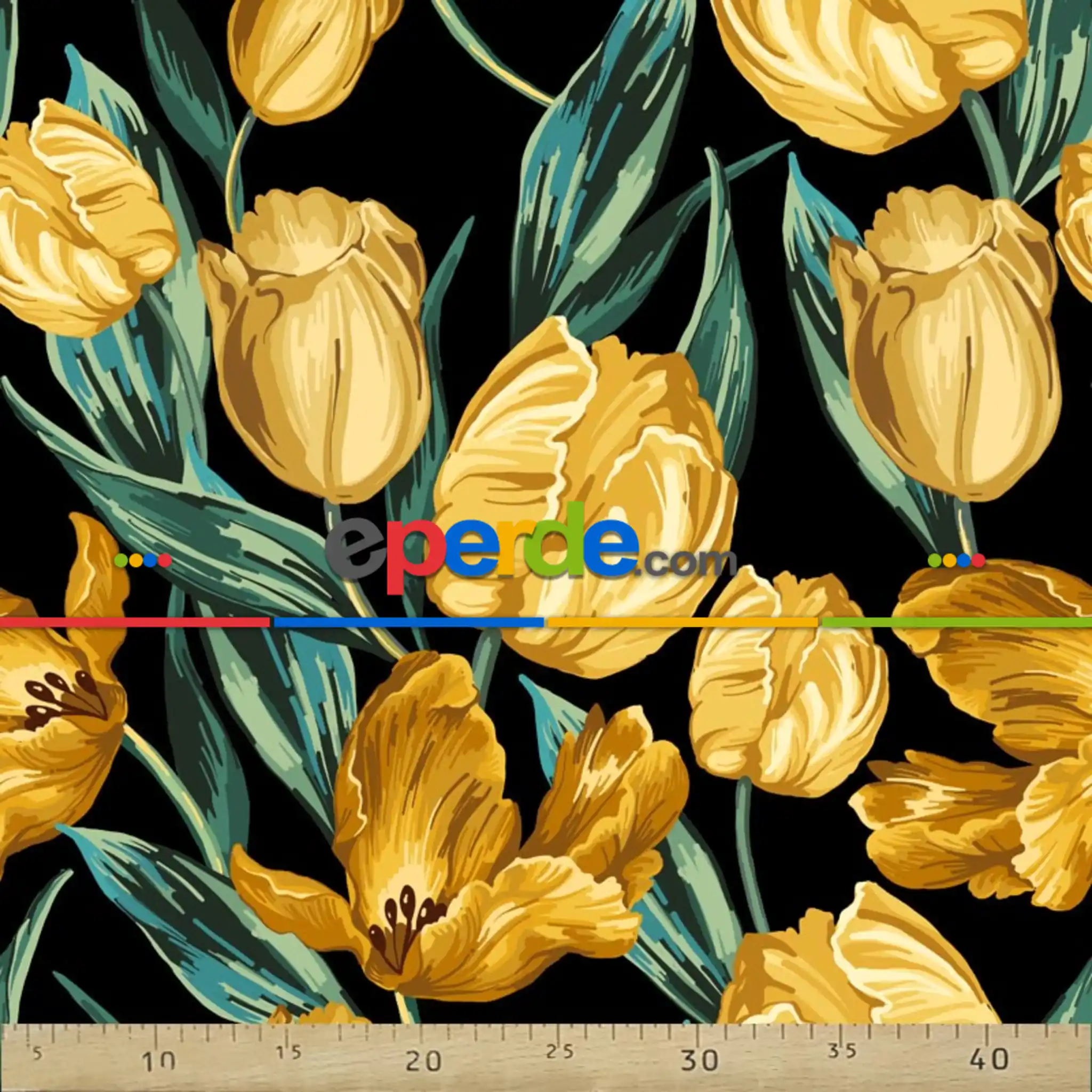 Çiçek Desenli Fon Perde Evm817 Kumaşı Kalındır Duck Bezi Değildir- Siyah-Hardal Sarısı