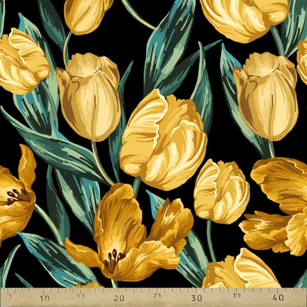 Çiçek Desenli Fon Perde Evm817 Kumaşı Kalındır Duck Bezi Değildir- Siyah-Hardal Sarısı