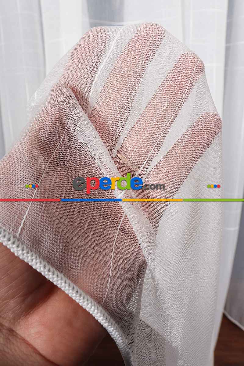 Salon Tül Modelleri - Bambu Zemin Geometri Nakış İşlemeli Tül Perde