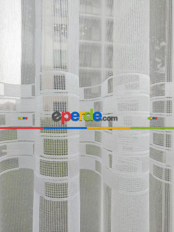 Desenli Tül Perde- Tuğla Desen- Örme (2022)- Ekru