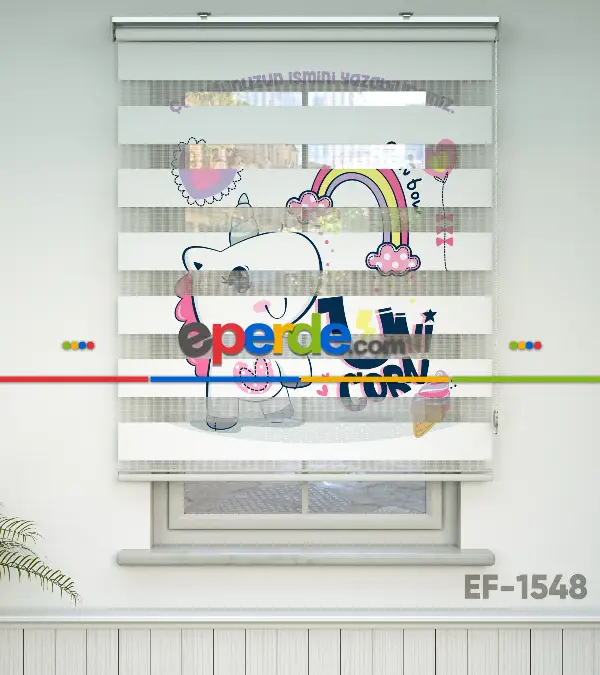Unicorn Desenli Özel Baskılı Zebra Perde- Çok Renkli