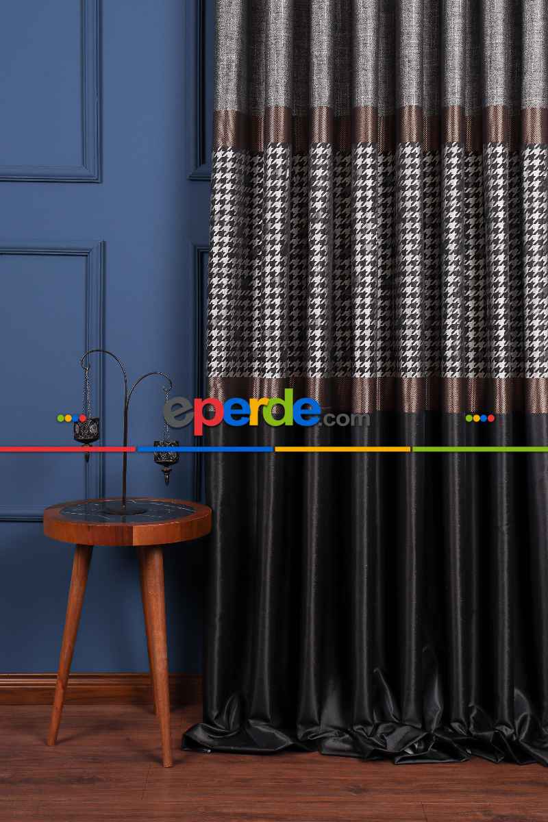 Salon - Carla Gri - Siyah Pano Fon Perde