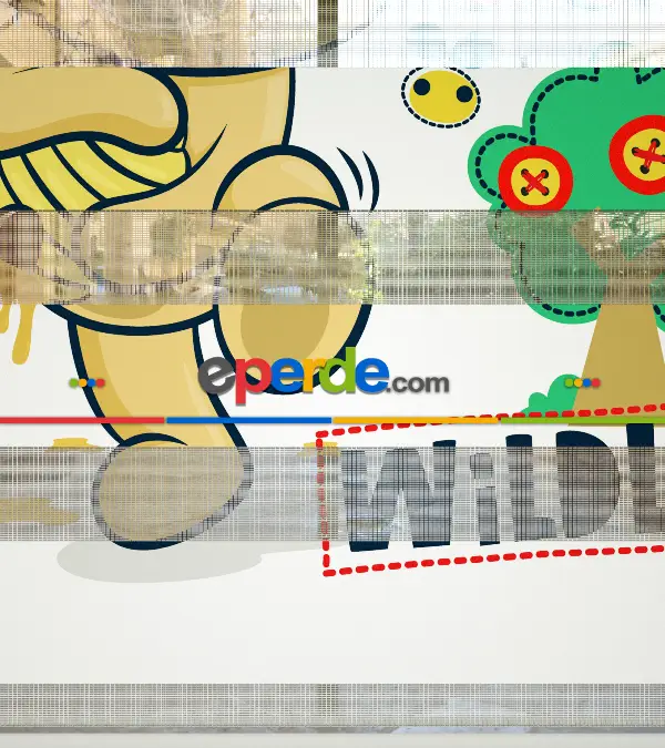 Sevimli Ayıcık Desenli Özel Baskılı Zebra Perde- Çok Renkli