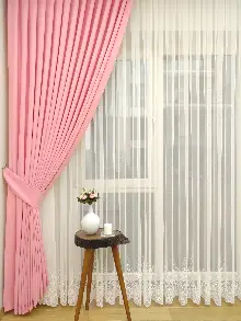 Pembe - Düz Fon Perde ( Dökümlü Fon Perde)- Pembe Açık
