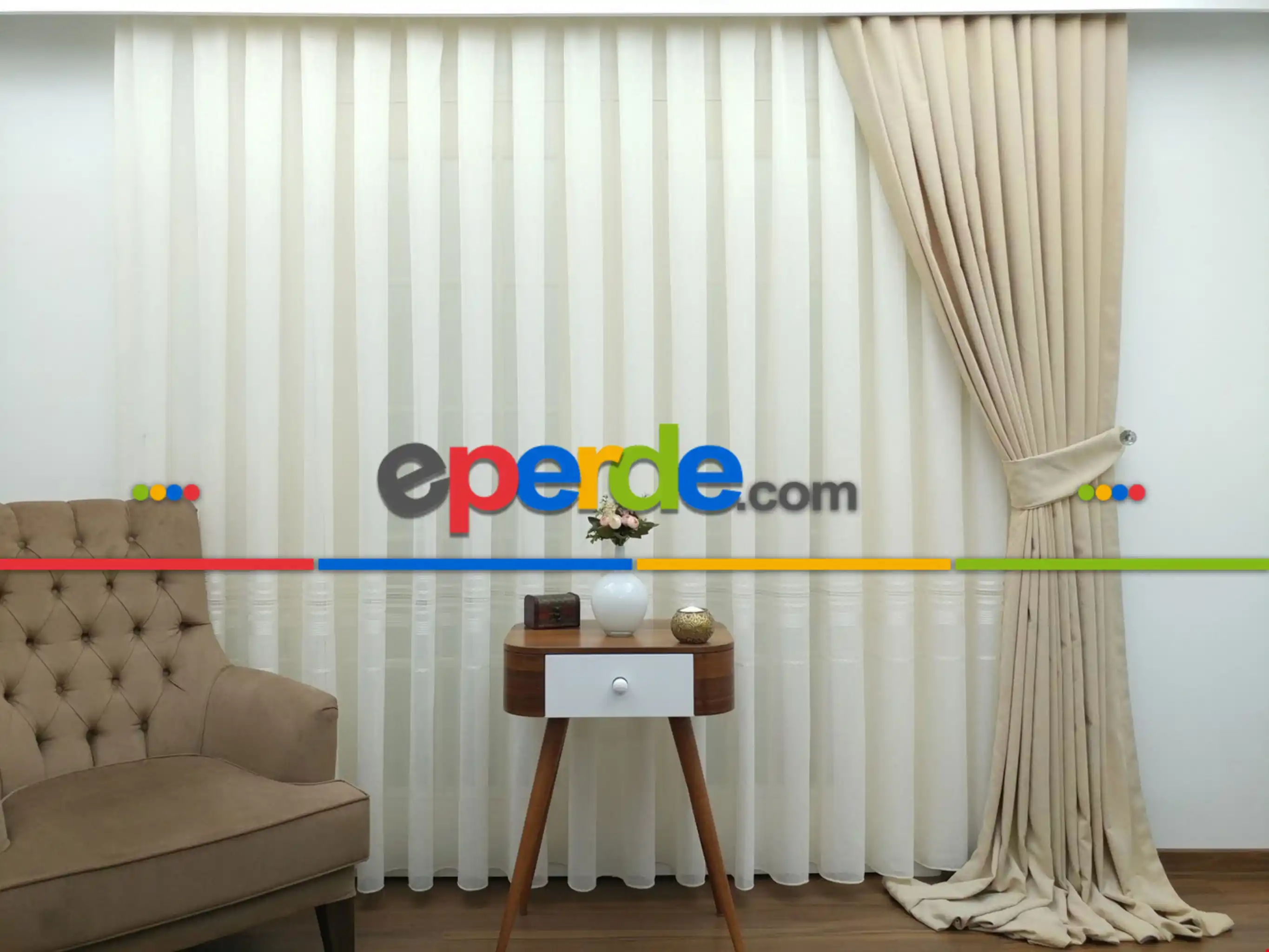 Açık Bej - Düz Fon Perde ( Dökümlü Fon )- Krem