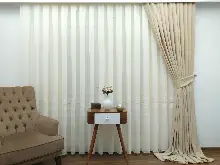 Açık Bej - Düz Fon Perde ( Dökümlü Fon )- Krem