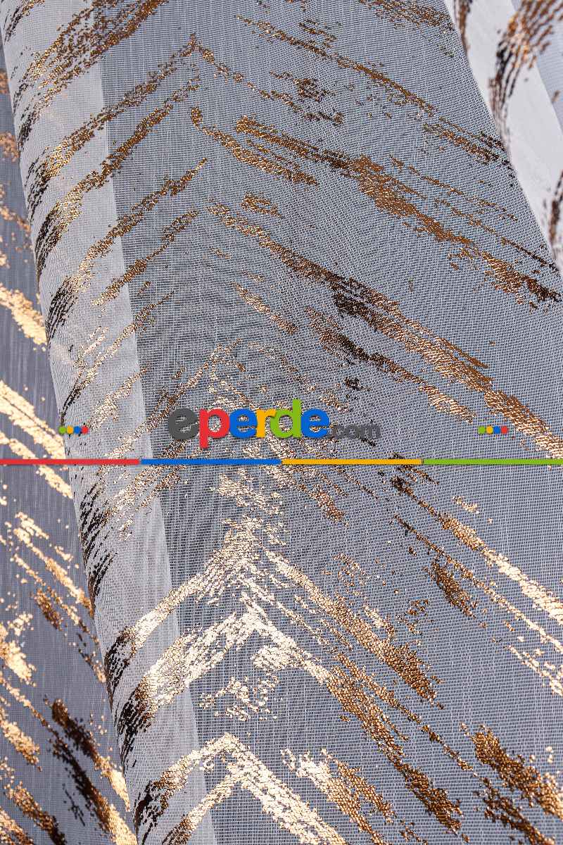 Salon Tül - Larissa Dijital Baskılı Tül Perde Ekru-gold