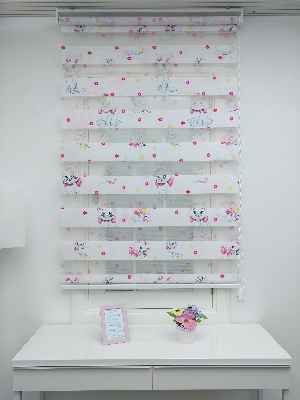 Bebek Odası Zebra Perde - Kedili Zebra Perde- Mavi