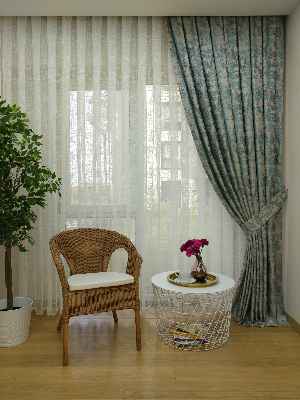 Salon Perdesi - Gri Yeşil Desenli Jakar Fon Perde (180)- Antrasit