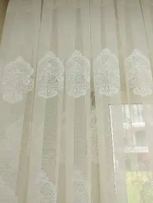 Serpme Damask Desenli Özel Örme Dokulu Tül Perde - Ekru