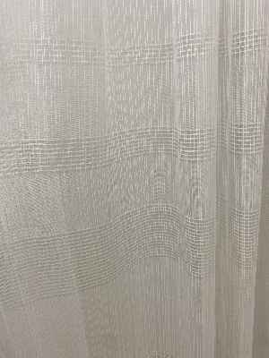 Kare Desen Çizgili Ütü İstemez Tül Perde-ekru