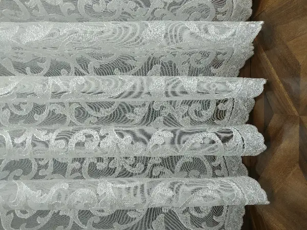 Salon Tül Perde - Eteği Duble Nakış İşlemeli Tül Perde Ikon 2021- Beyaz Buz Beyazı