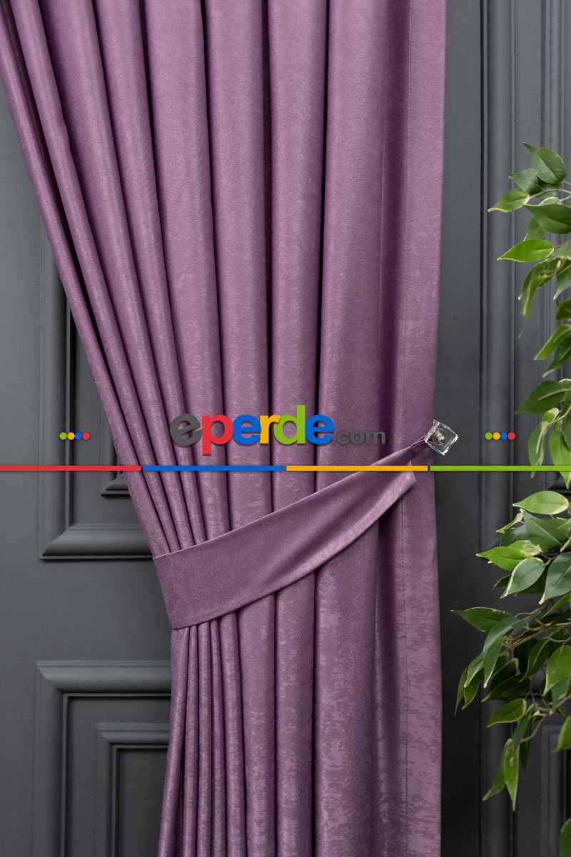 Salon - Soft Fon Perde Koyu Lila Dökümlü En - Lila Koyu Lila