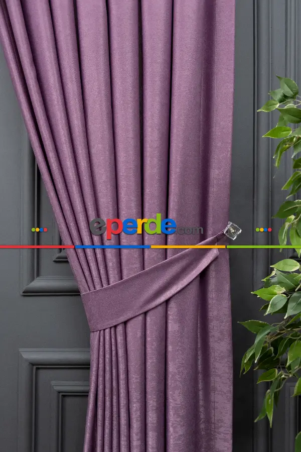 Salon - Soft Fon Perde Koyu Lila Dökümlü En - Lila Koyu Lila