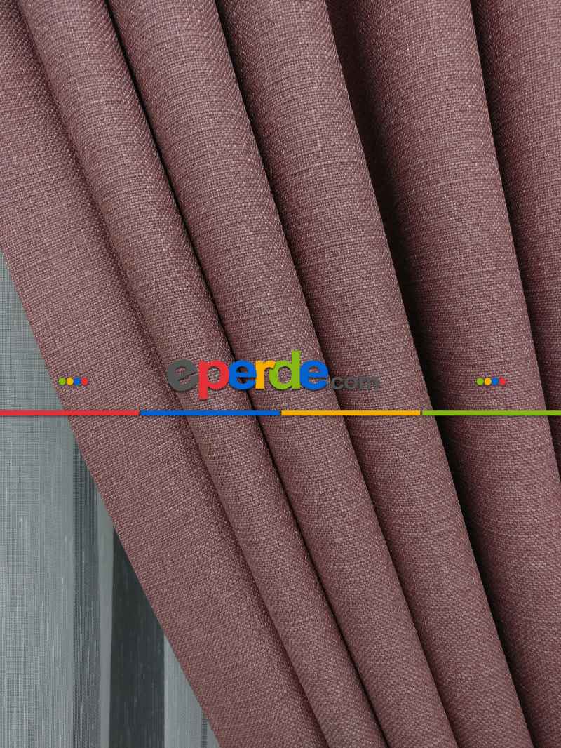 Keten Gül Kurusu Renk Düz Fon Perde- Pudra