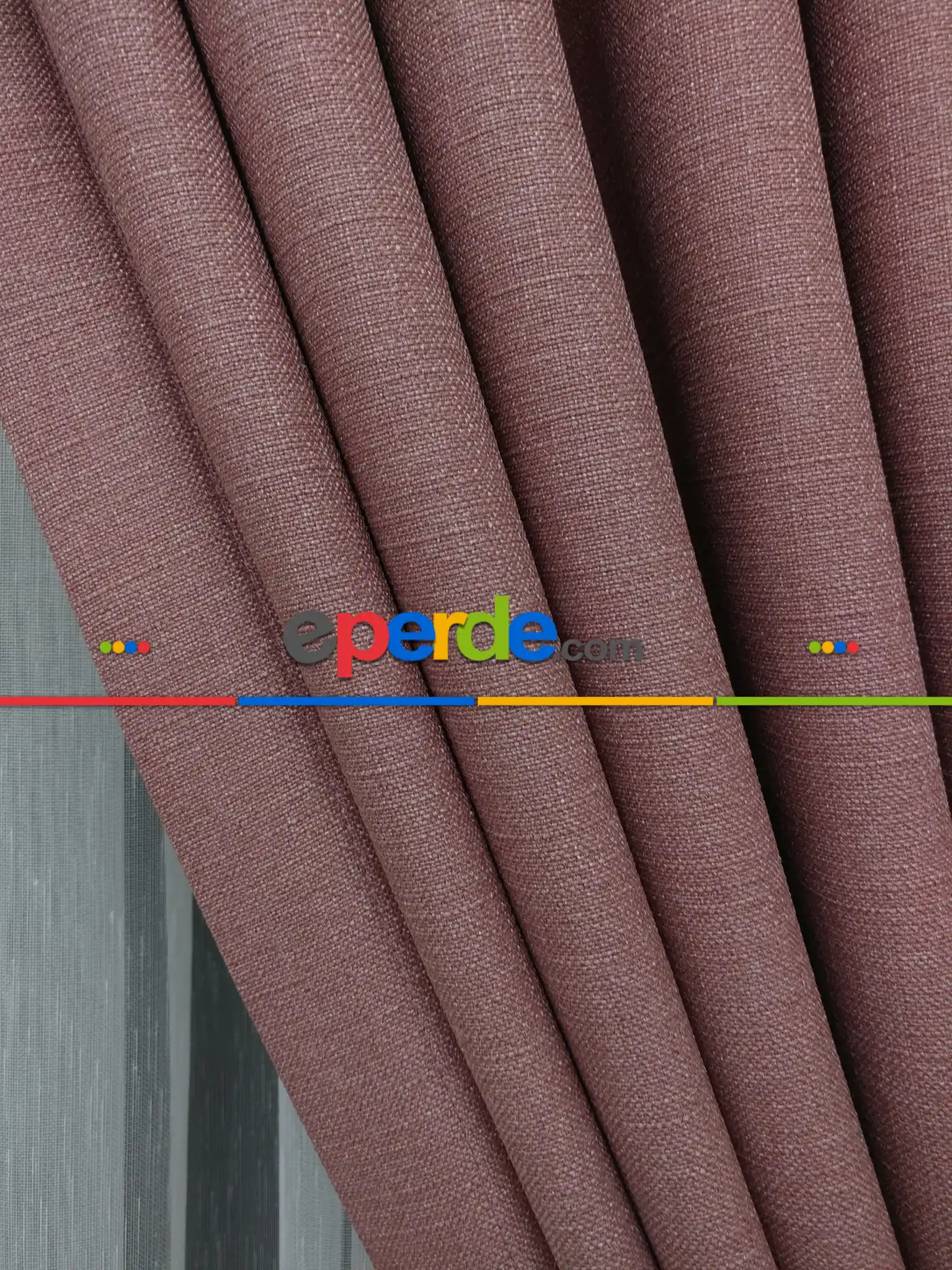 Salon Fon Perde - Keten Pudra Renk Düz Fon Perde- Pudra